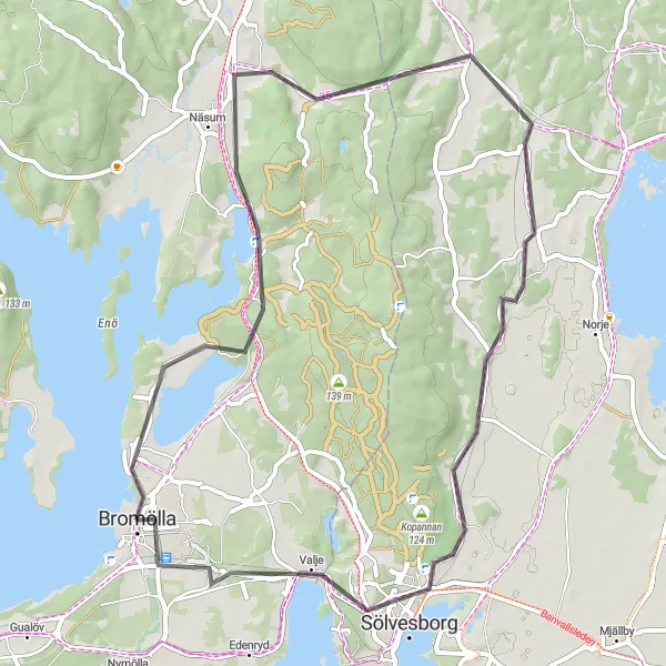 Map miniature of "Bromölla - Sölvesborg Scenic Route" cycling inspiration in Sydsverige, Sweden. Generated by Tarmacs.app cycling route planner