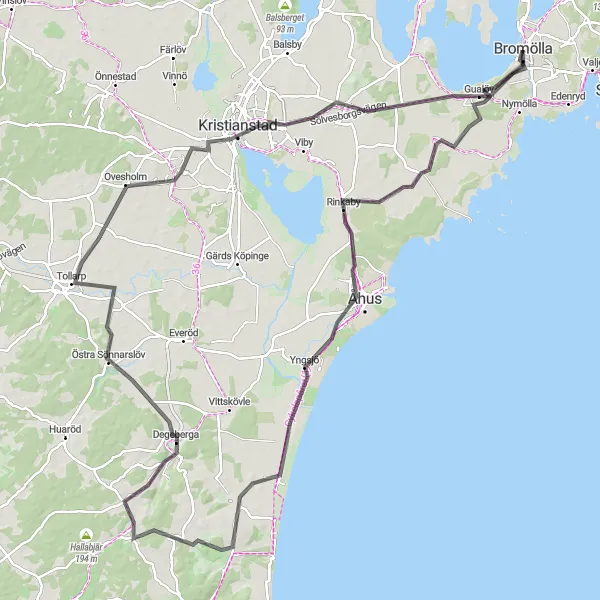 Kartminiatyr av "Historiska byar och natursköna stråk runt Bromölla" cykelinspiration i Sydsverige, Sweden. Genererad av Tarmacs.app cykelruttplanerare