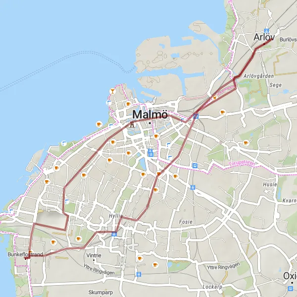 Map miniature of "Coastal Gravel Adventure" cycling inspiration in Sydsverige, Sweden. Generated by Tarmacs.app cycling route planner