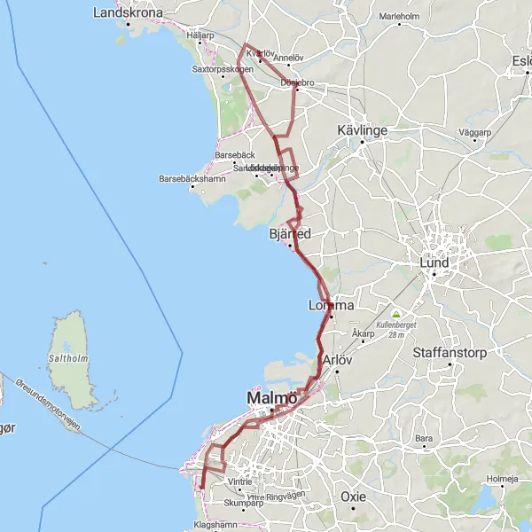 Map miniature of "Gravel Adventures" cycling inspiration in Sydsverige, Sweden. Generated by Tarmacs.app cycling route planner