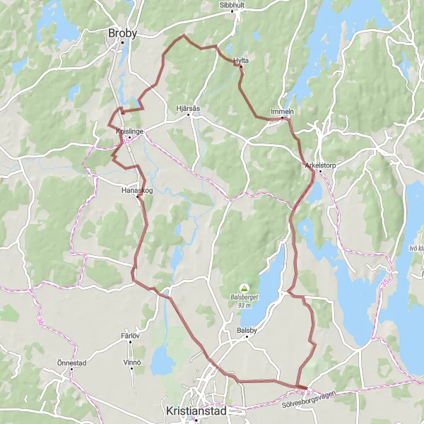 Kartminiatyr av "Gruskörning från Torsebro till Arkelstorp" cykelinspiration i Sydsverige, Sweden. Genererad av Tarmacs.app cykelruttplanerare