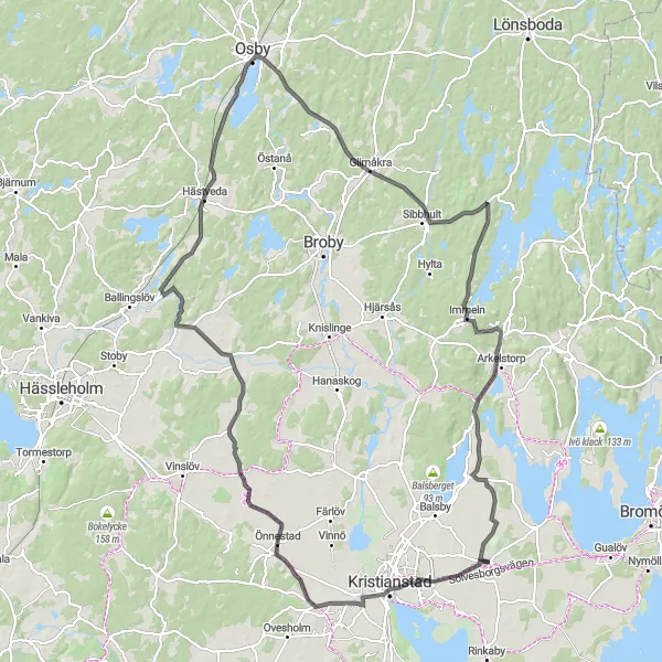 Kartminiatyr av "Historisk cykeltur genom Kristianstadsområdet" cykelinspiration i Sydsverige, Sweden. Genererad av Tarmacs.app cykelruttplanerare