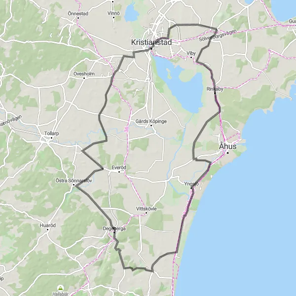 Map miniature of "Scenic Loop from Fjälkinge" cycling inspiration in Sydsverige, Sweden. Generated by Tarmacs.app cycling route planner