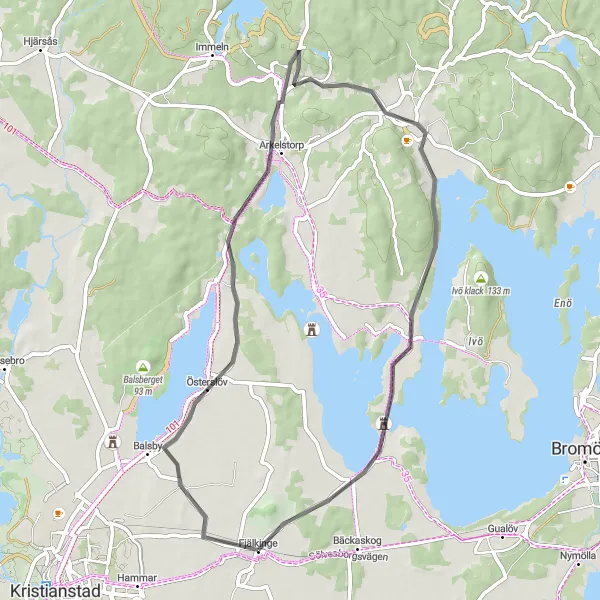 Map miniature of "Exploring the Countryside near Fjälkinge" cycling inspiration in Sydsverige, Sweden. Generated by Tarmacs.app cycling route planner