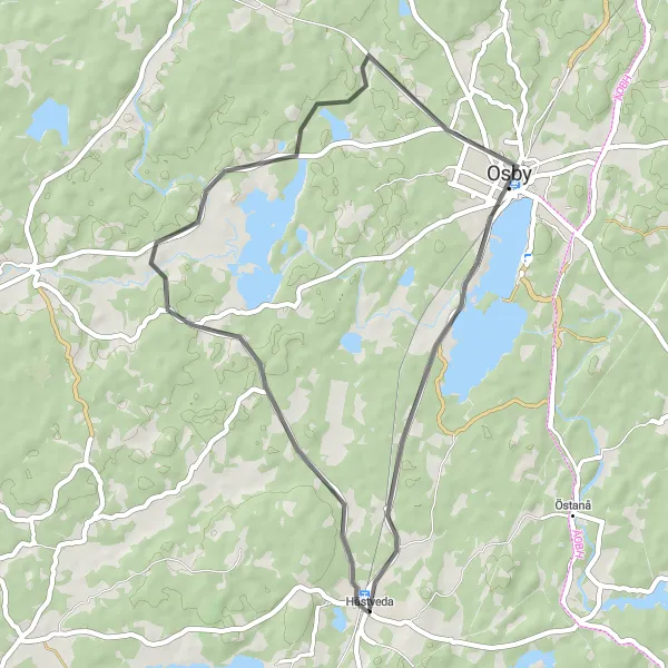 Kartminiatyr av "Hästveda till Osby Cykeltur" cykelinspiration i Sydsverige, Sweden. Genererad av Tarmacs.app cykelruttplanerare