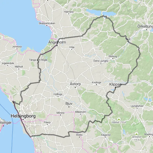 Map miniature of "Ängelholm Circuit" cycling inspiration in Sydsverige, Sweden. Generated by Tarmacs.app cycling route planner