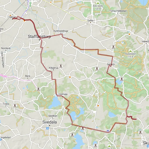 Map miniature of "The Genarp Loop" cycling inspiration in Sydsverige, Sweden. Generated by Tarmacs.app cycling route planner