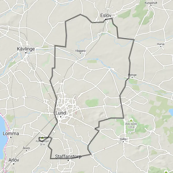 Map miniature of "Towards Kyrkheddinge" cycling inspiration in Sydsverige, Sweden. Generated by Tarmacs.app cycling route planner