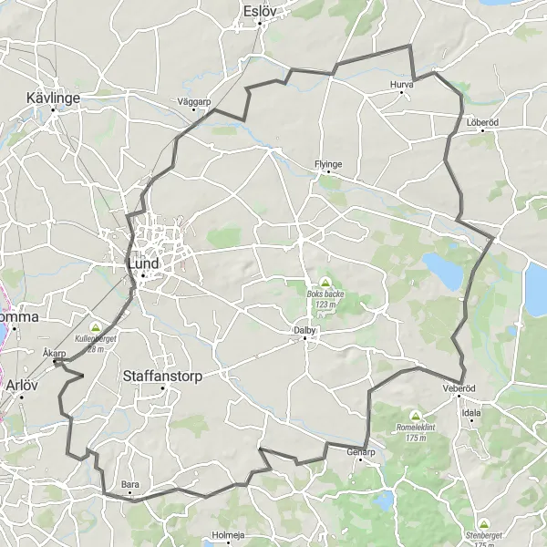 Map miniature of "Scenic Sydsverige Route" cycling inspiration in Sydsverige, Sweden. Generated by Tarmacs.app cycling route planner