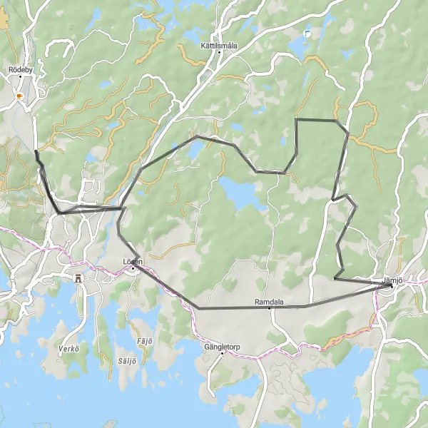 Kartminiatyr av "Ramdala - Lösen - Duverum Cykeltur" cykelinspiration i Sydsverige, Sweden. Genererad av Tarmacs.app cykelruttplanerare