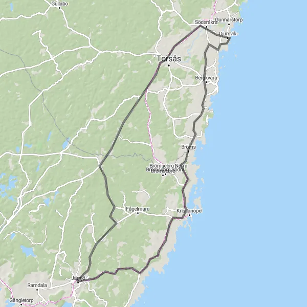 Map miniature of "Historical Coastal Ride" cycling inspiration in Sydsverige, Sweden. Generated by Tarmacs.app cycling route planner