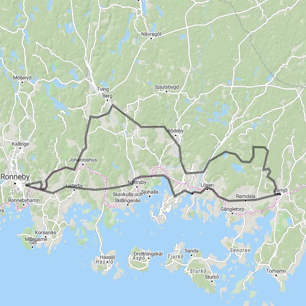 Kartminiatyr av "Nättraby - Johannishus - Rödeby Cykeltur" cykelinspiration i Sydsverige, Sweden. Genererad av Tarmacs.app cykelruttplanerare