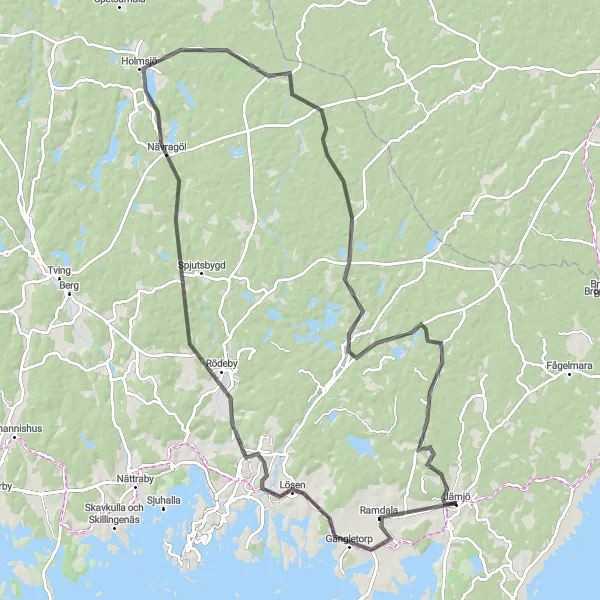 Map miniature of "Rödeby Loop" cycling inspiration in Sydsverige, Sweden. Generated by Tarmacs.app cycling route planner
