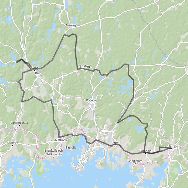 Map miniature of "Nättraby Adventure" cycling inspiration in Sydsverige, Sweden. Generated by Tarmacs.app cycling route planner