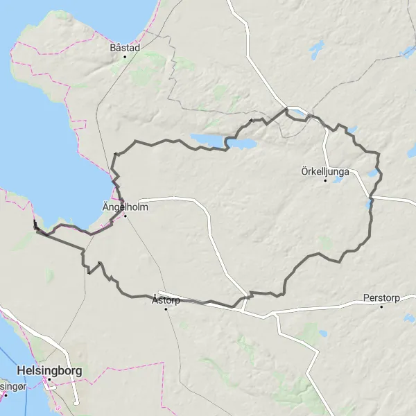 Map miniature of "Scenic Skåne Loop" cycling inspiration in Sydsverige, Sweden. Generated by Tarmacs.app cycling route planner