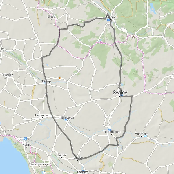 Map miniature of "Svalöv Circuit" cycling inspiration in Sydsverige, Sweden. Generated by Tarmacs.app cycling route planner