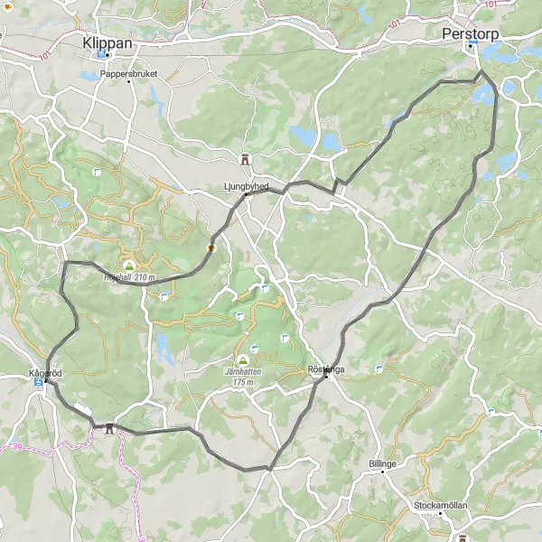 Kartminiatyr av "Kågeröd - Röstånga cykeltur" cykelinspiration i Sydsverige, Sweden. Genererad av Tarmacs.app cykelruttplanerare