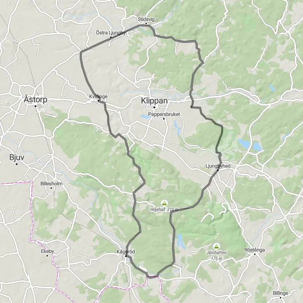 Map miniature of "Scenic Route to Stenestad and Knutstorps Castle" cycling inspiration in Sydsverige, Sweden. Generated by Tarmacs.app cycling route planner