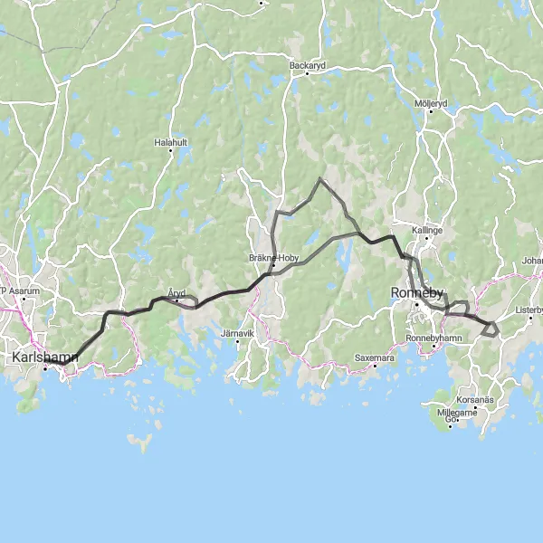 Map miniature of "Rural Serenity" cycling inspiration in Sydsverige, Sweden. Generated by Tarmacs.app cycling route planner