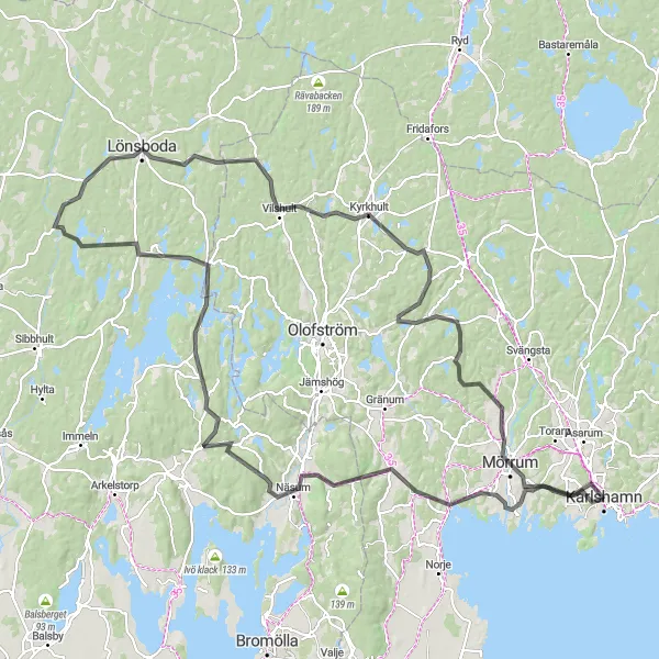 Map miniature of "Nature's Challenge" cycling inspiration in Sydsverige, Sweden. Generated by Tarmacs.app cycling route planner