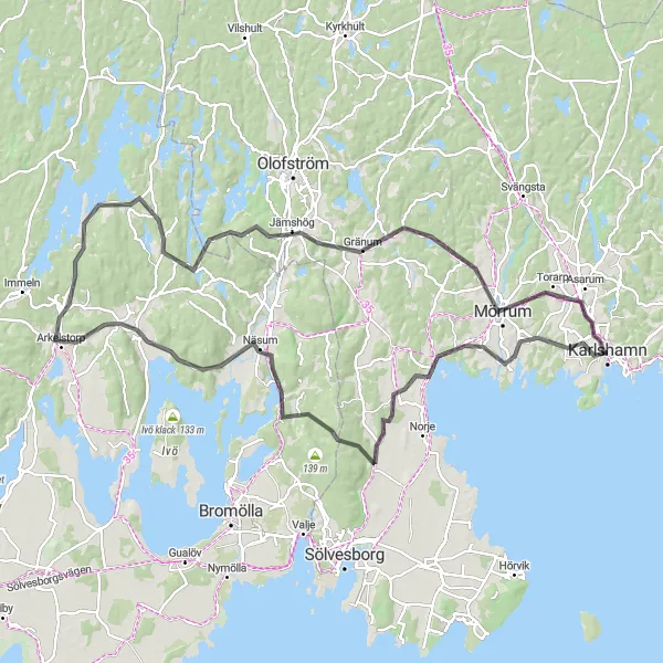 Map miniature of "Challenging Countryside" cycling inspiration in Sydsverige, Sweden. Generated by Tarmacs.app cycling route planner