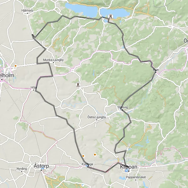 Map miniature of "Challenging Countryside" cycling inspiration in Sydsverige, Sweden. Generated by Tarmacs.app cycling route planner