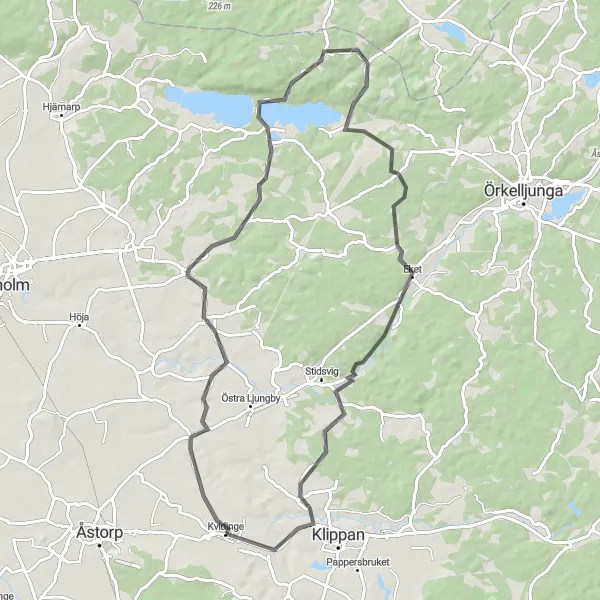 Map miniature of "Össjö and Eket Loop" cycling inspiration in Sydsverige, Sweden. Generated by Tarmacs.app cycling route planner