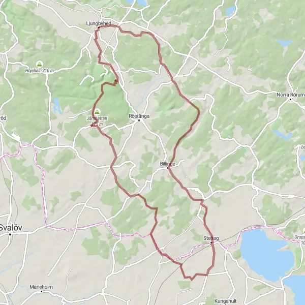 Map miniature of "Gravel Adventure through Nature" cycling inspiration in Sydsverige, Sweden. Generated by Tarmacs.app cycling route planner