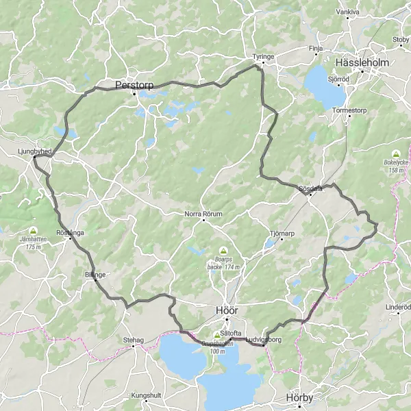 Map miniature of "Hässleholm and Surroundings" cycling inspiration in Sydsverige, Sweden. Generated by Tarmacs.app cycling route planner