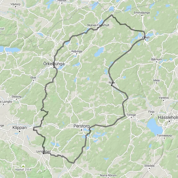 Map miniature of "From Örkelljunga to Faith" cycling inspiration in Sydsverige, Sweden. Generated by Tarmacs.app cycling route planner