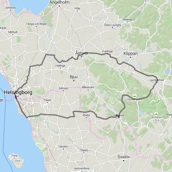 Map miniature of "Through the Hills of Sydsverige" cycling inspiration in Sydsverige, Sweden. Generated by Tarmacs.app cycling route planner