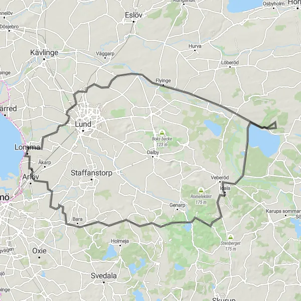 Map miniature of "Scenic Countryside Ride" cycling inspiration in Sydsverige, Sweden. Generated by Tarmacs.app cycling route planner