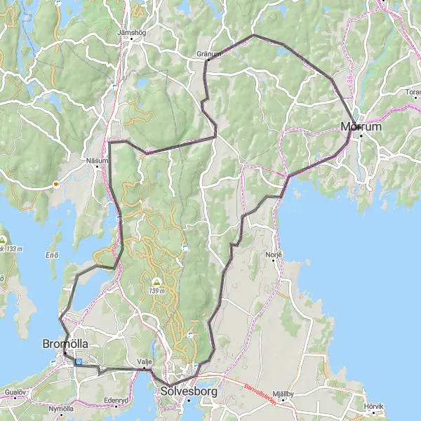 Map miniature of "Southern Delight" cycling inspiration in Sydsverige, Sweden. Generated by Tarmacs.app cycling route planner