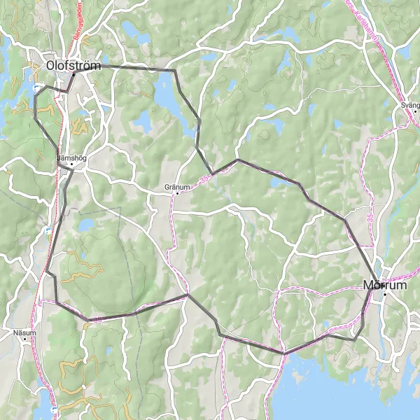 Map miniature of "Coastal Charm" cycling inspiration in Sydsverige, Sweden. Generated by Tarmacs.app cycling route planner