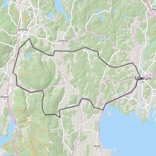 Kartminiatyr av "Kustnära runda via Gränum" cykelinspiration i Sydsverige, Sweden. Genererad av Tarmacs.app cykelruttplanerare
