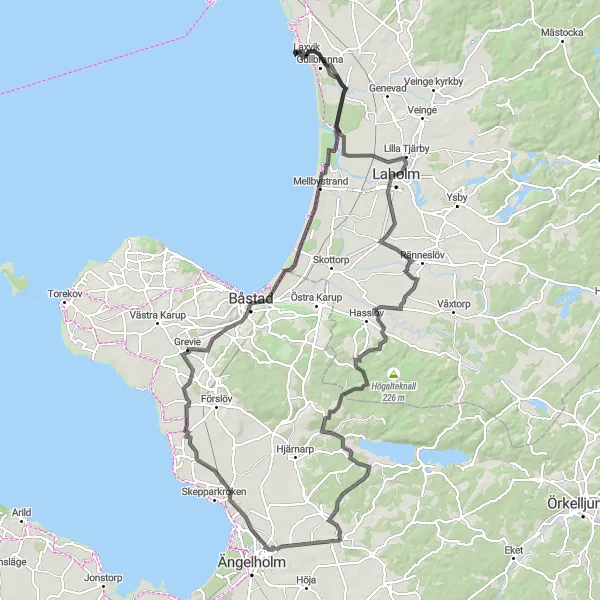 Map miniature of "Coastal Adventure to Skummeslövsstrand" cycling inspiration in Sydsverige, Sweden. Generated by Tarmacs.app cycling route planner