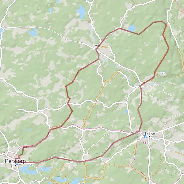 Map miniature of "Perstorp Gravel Adventure" cycling inspiration in Sydsverige, Sweden. Generated by Tarmacs.app cycling route planner