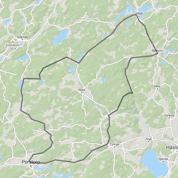 Map miniature of "Perstorp Countryside Escape" cycling inspiration in Sydsverige, Sweden. Generated by Tarmacs.app cycling route planner