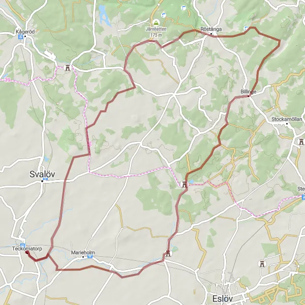 Map miniature of "Teckomatorp to Trollenäs Gravel Route" cycling inspiration in Sydsverige, Sweden. Generated by Tarmacs.app cycling route planner