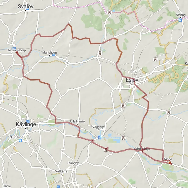 Map miniature of "Teckomatorp to Norrvidinge Gravel Route" cycling inspiration in Sydsverige, Sweden. Generated by Tarmacs.app cycling route planner