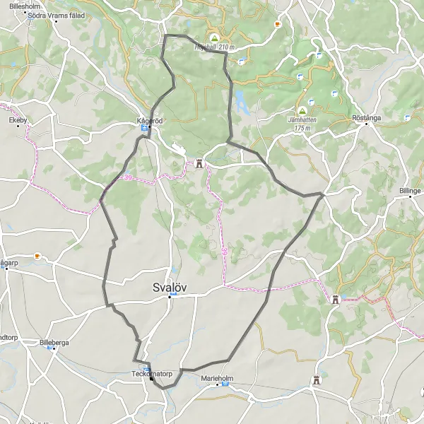 Map miniature of "The Scenic Road Route" cycling inspiration in Sydsverige, Sweden. Generated by Tarmacs.app cycling route planner