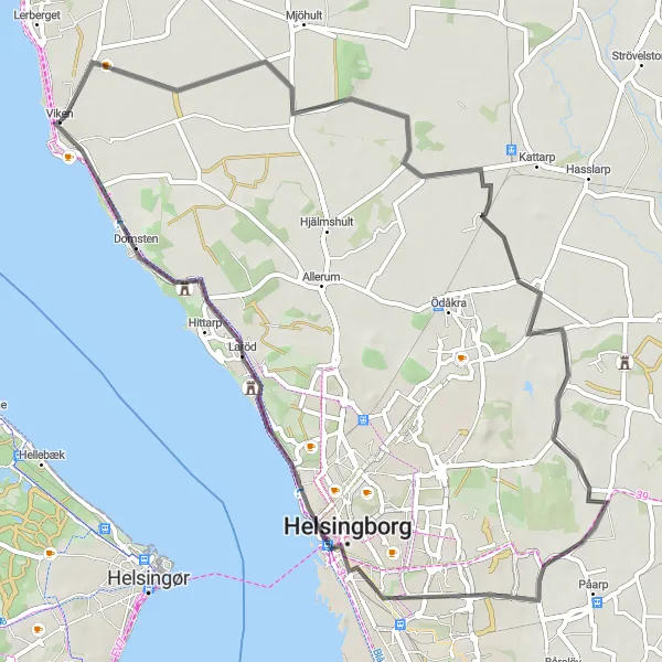 Map miniature of "Scenic Coastal Loop" cycling inspiration in Sydsverige, Sweden. Generated by Tarmacs.app cycling route planner