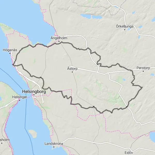 Map miniature of "Viken to Röstånga" cycling inspiration in Sydsverige, Sweden. Generated by Tarmacs.app cycling route planner