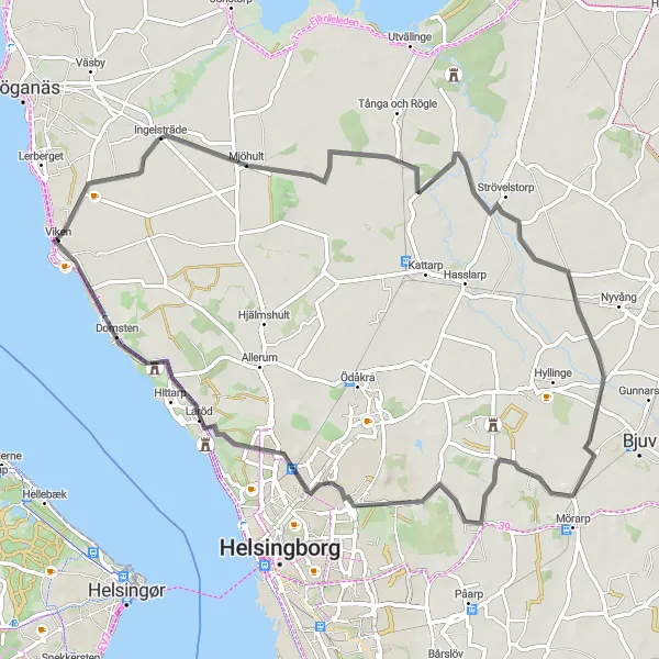 Map miniature of "Scenic Countryside Ride" cycling inspiration in Sydsverige, Sweden. Generated by Tarmacs.app cycling route planner