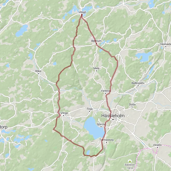 Map miniature of "Gravel Magic in Vittsjö" cycling inspiration in Sydsverige, Sweden. Generated by Tarmacs.app cycling route planner