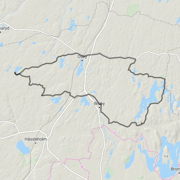 Map miniature of "Scenic Beauty of Vittsjö" cycling inspiration in Sydsverige, Sweden. Generated by Tarmacs.app cycling route planner