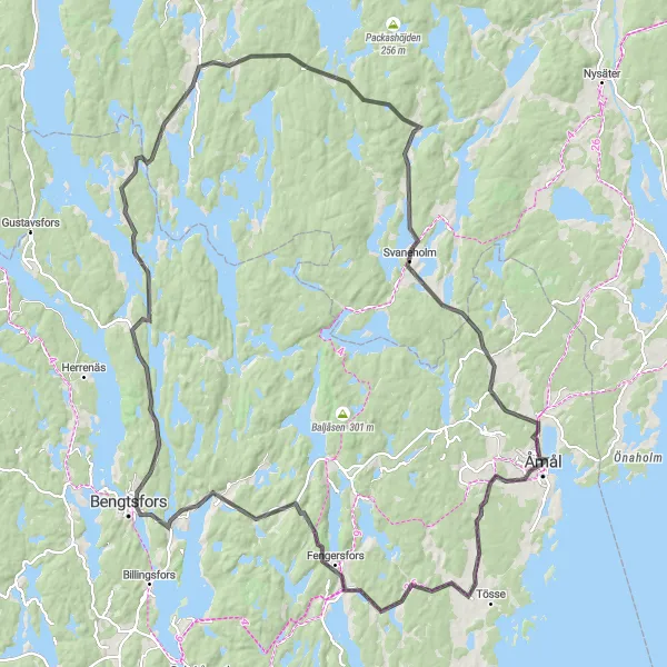 Kartminiatyr av "Åmål - Svaneholm Långtur" cykelinspiration i Västsverige, Sweden. Genererad av Tarmacs.app cykelruttplanerare