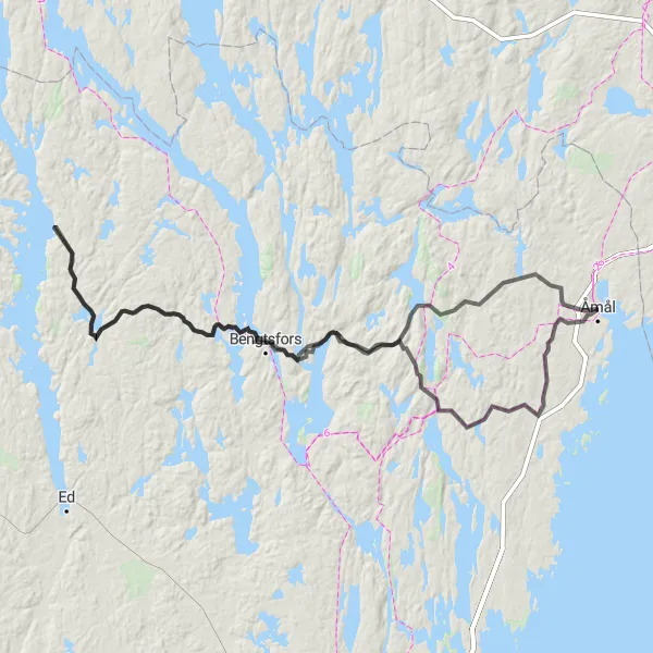 Map miniature of "Fengersfors Adventure Road Cycling" cycling inspiration in Västsverige, Sweden. Generated by Tarmacs.app cycling route planner