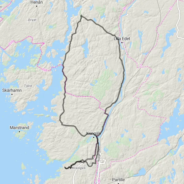 Kartminiatyr av "Episk cykelutflykt genom Västsverige" cykelinspiration i Västsverige, Sweden. Genererad av Tarmacs.app cykelruttplanerare