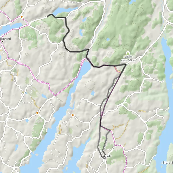 Kartminiatyr av "Bro och Hallinds klack Rundtur" cykelinspiration i Västsverige, Sweden. Genererad av Tarmacs.app cykelruttplanerare